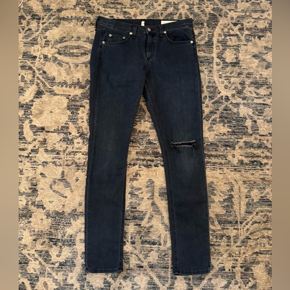 Rag & Bone Terra Blues Dark Wash Distressed Straight Leg Jeans• 29 - Picture 1 of 9